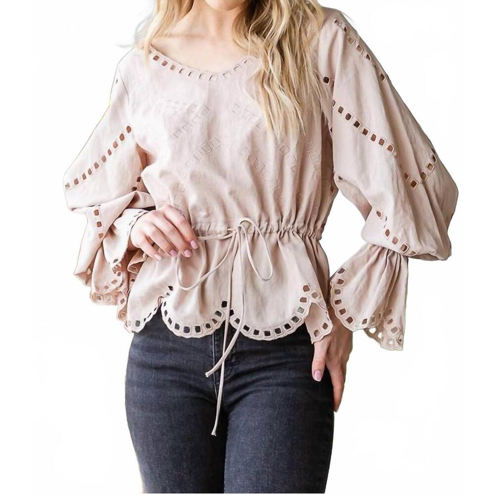 NEW OLI & HALI coco peasant top in beige - Picture 2 of 10